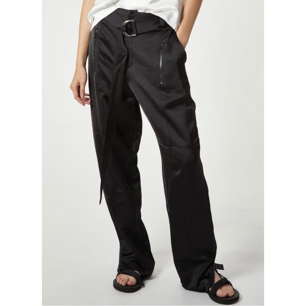 Saint Art Courtney Mid Rise Charmeuse Pant - Black Loose Fit Satin Cargo Pants